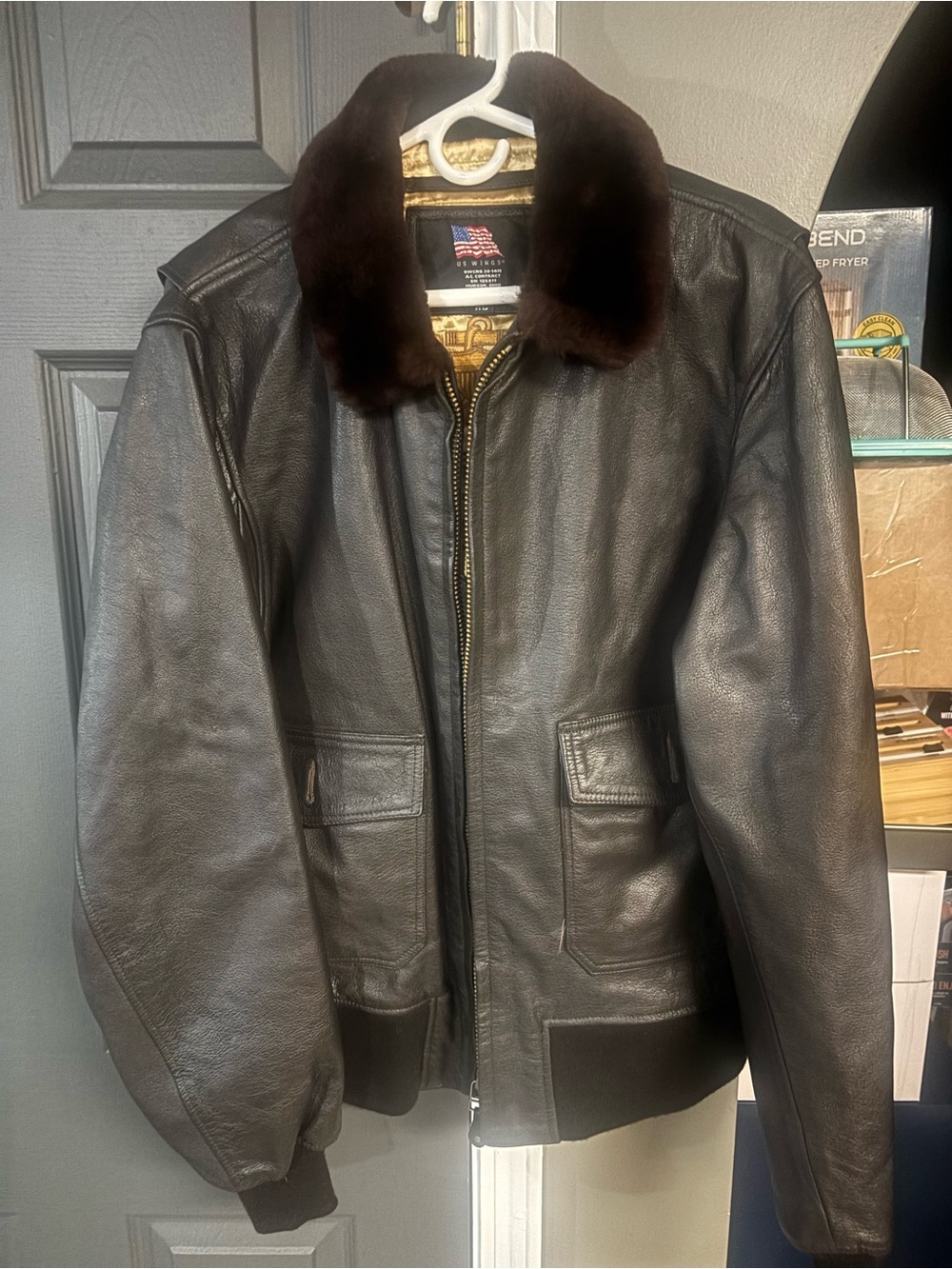 Us wings  Men's brown Leather G-1 flight jacket Bomber jacket